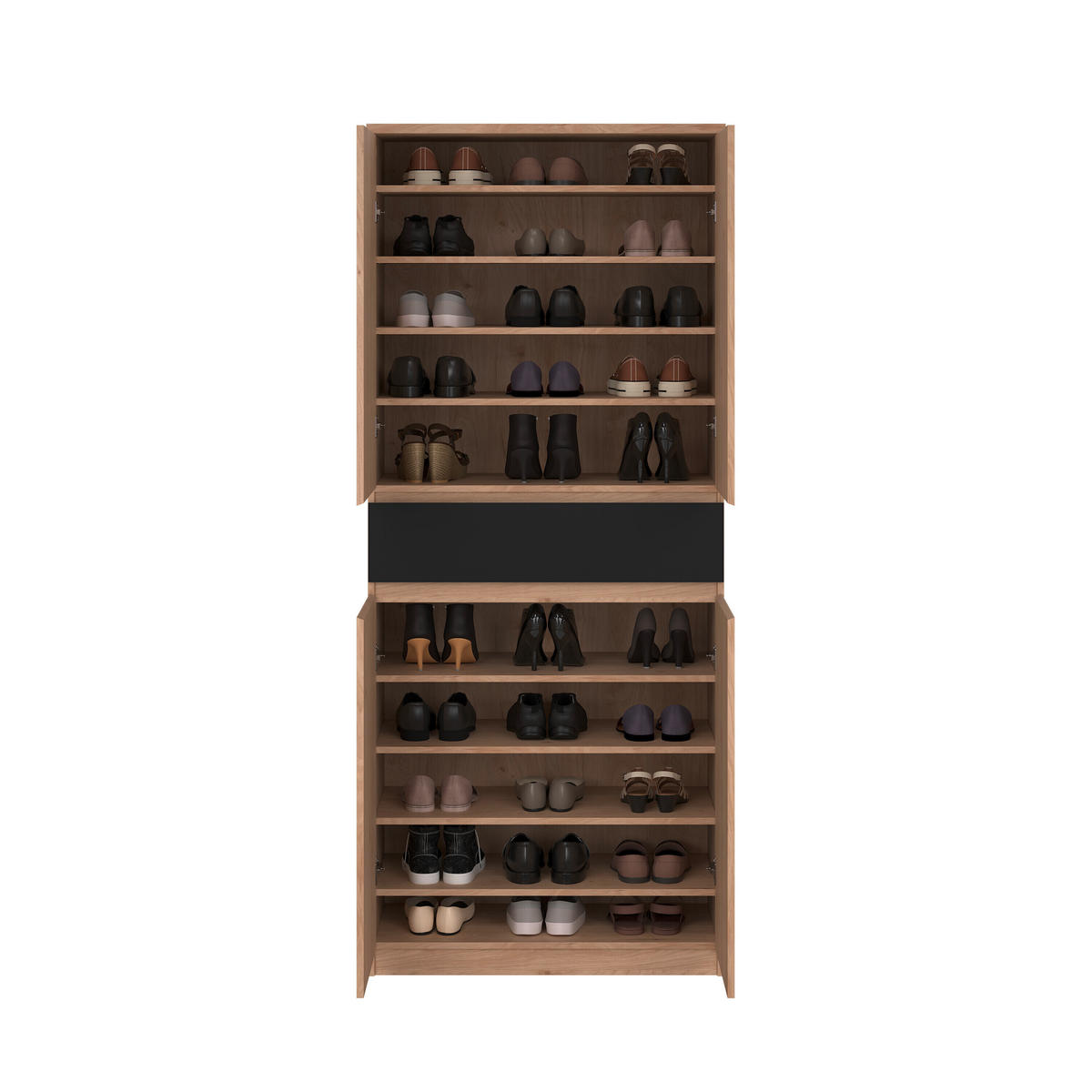 SCHUHSCHRANK Schwarz, Eichefarben  - Eichefarben/Schwarz, Design, Holzwerkstoff (80,4/191,7/40cm) - Livetastic