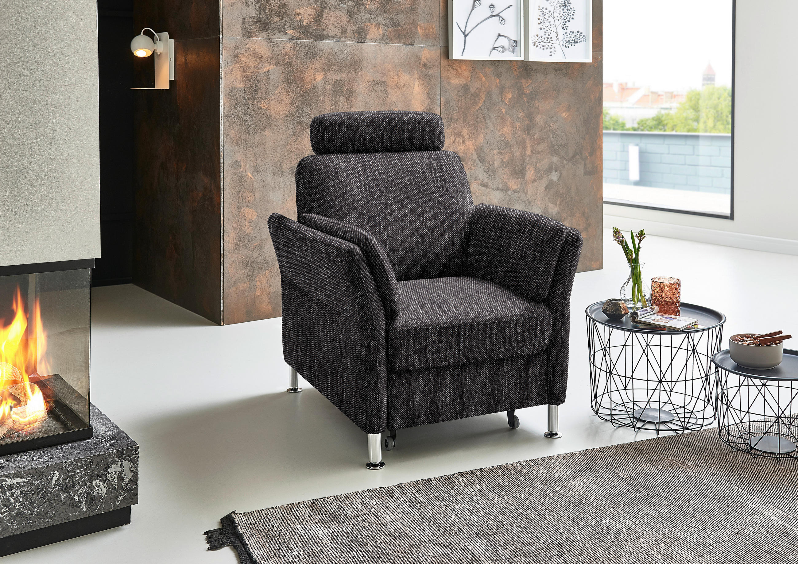 SESSEL in Flachgewebe Schwarz  - Chromfarben/Schwarz, Konventionell, Textil/Metall (86/87/93cm) - Beldomo System