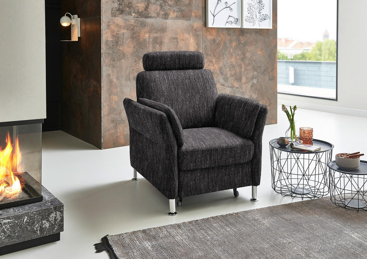 SESSEL in Flachgewebe Schwarz  - Chromfarben/Schwarz, KONVENTIONELL, Textil/Metall (86/87/93cm) - Beldomo System
