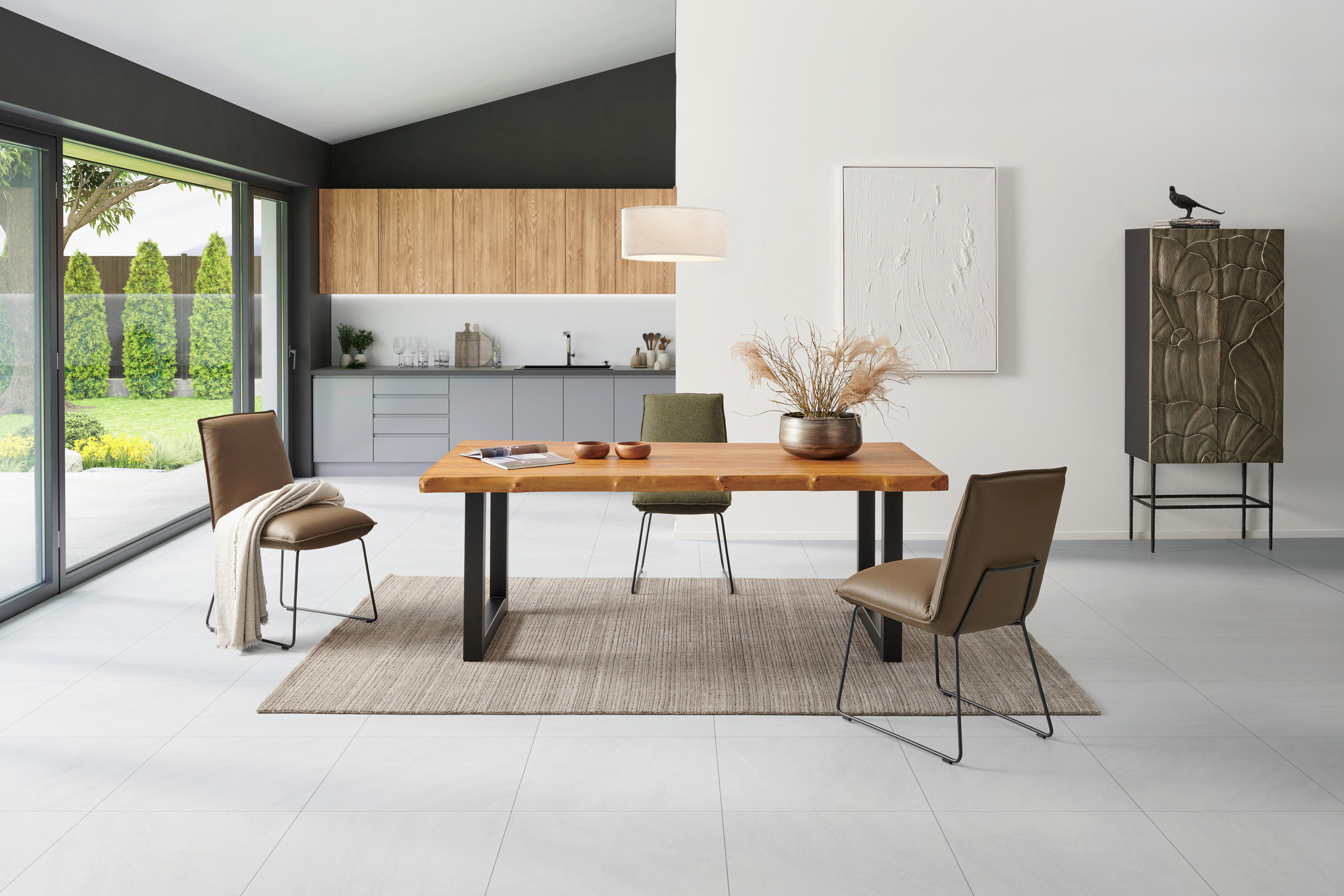 ESSTISCH Teakholz vollmassiv Naturfarben, Schwarz  - Schwarz/Naturfarben, MODERN, Holz/Metall (200/200/78cm) - Livetastic