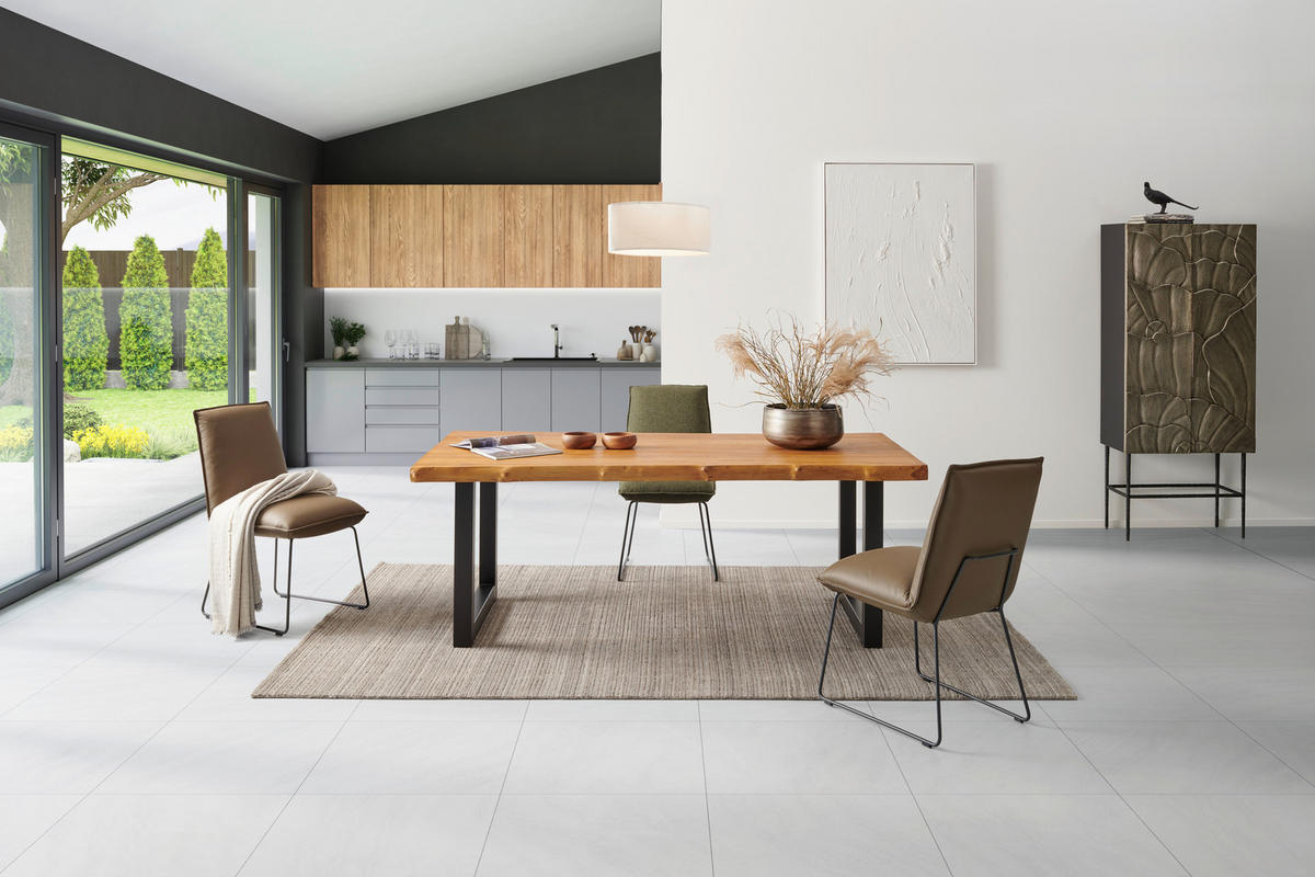 ESSTISCH Teakholz vollmassiv Naturfarben, Schwarz  - Schwarz/Naturfarben, MODERN, Holz/Metall (200/200/78cm) - Livetastic