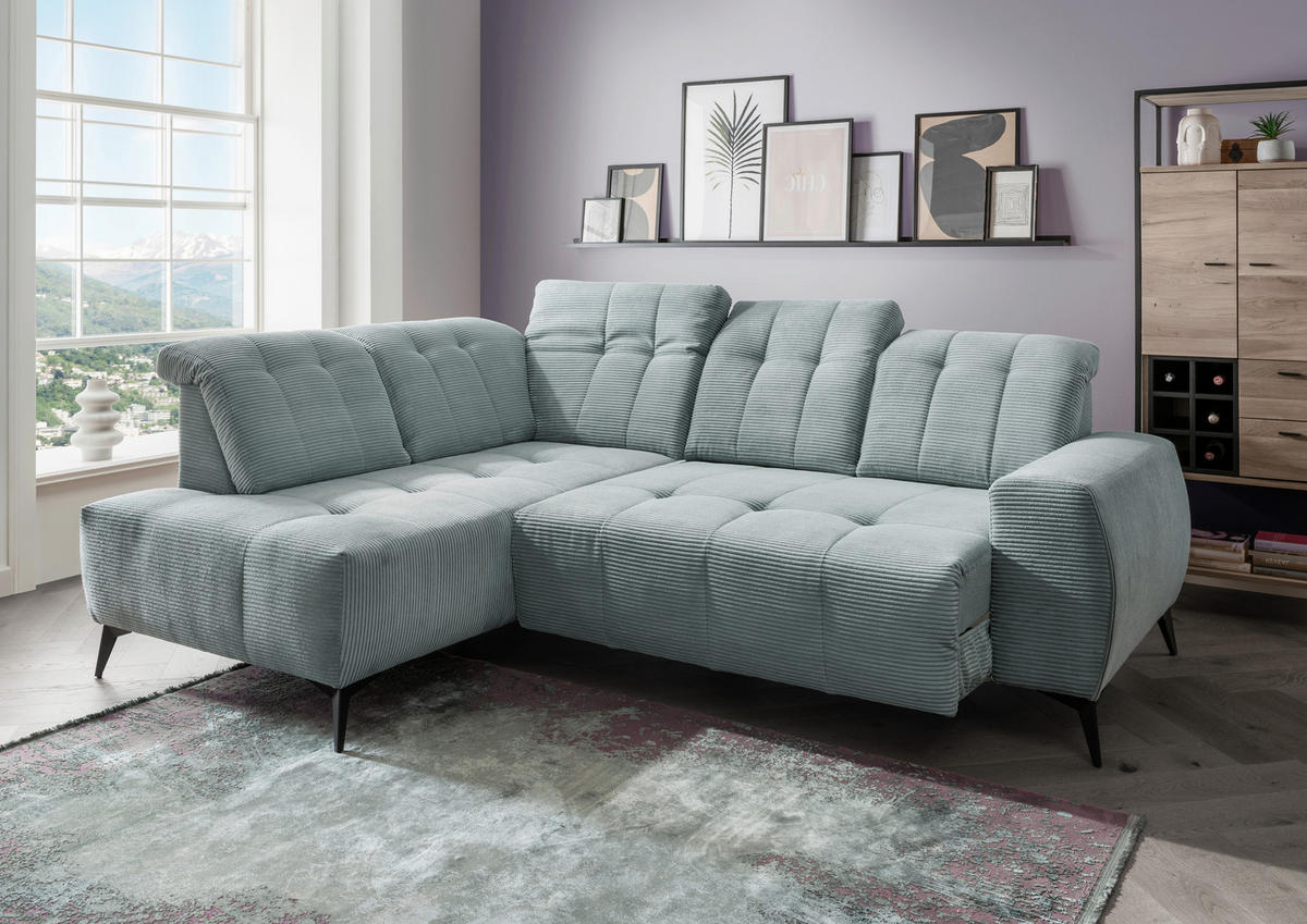 ECKSOFA in Cord Hellblau  - Schwarz/Hellblau, Modern, Textil/Metall (200/261cm) - Livetastic
