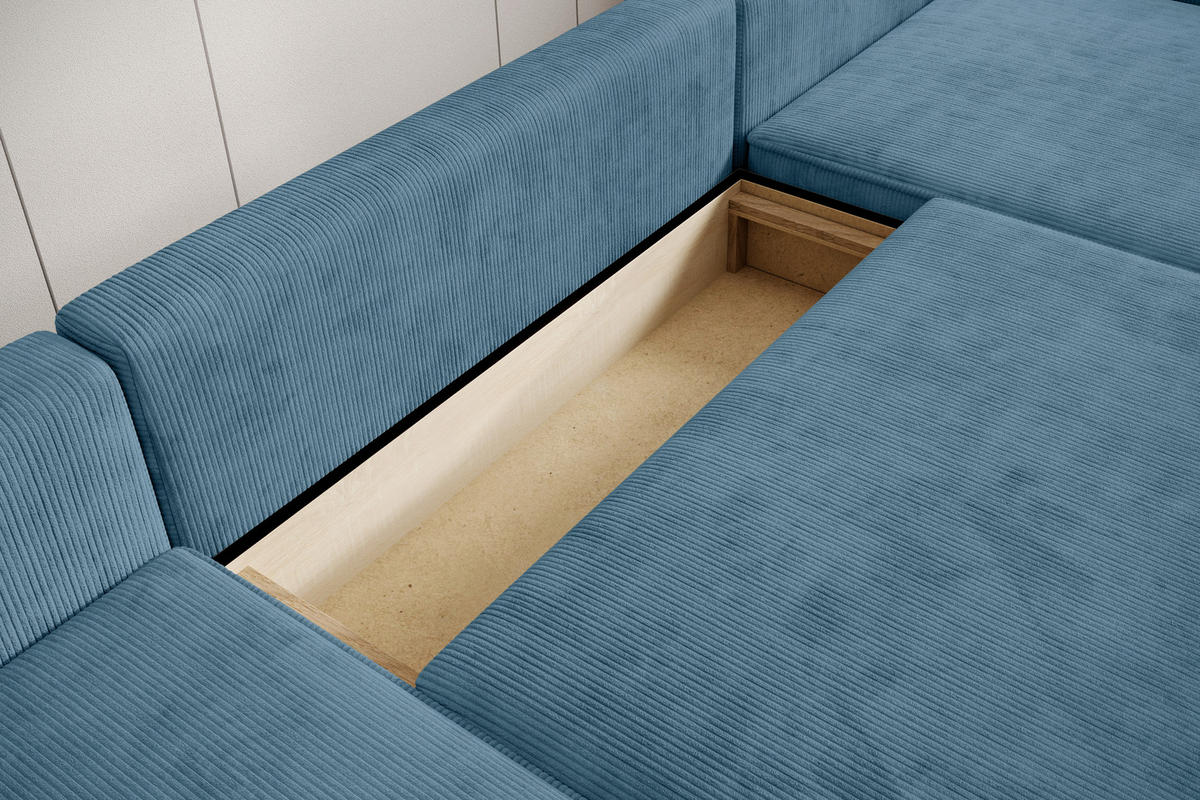 WOHNLANDSCHAFT CHALLENGE Blaugrau Cord  - Blaugrau/Schwarz, MODERN, Kunststoff/Textil (168/333/168cm) - Trendmanufaktur