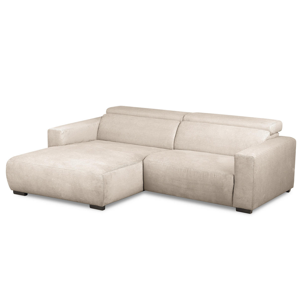 ECKSOFA RENO Hellgrau Cord Relaxfunktion, Kopfteilverstellung  - Hellgrau/Schwarz, Design, Kunststoff/Textil (184/248cm) - Livetastic