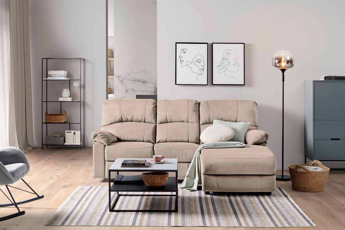 ECKSOFA Beige Webstoff  - Beige/Schwarz, Basics, Kunststoff/Textil (216/159cm) - P & B