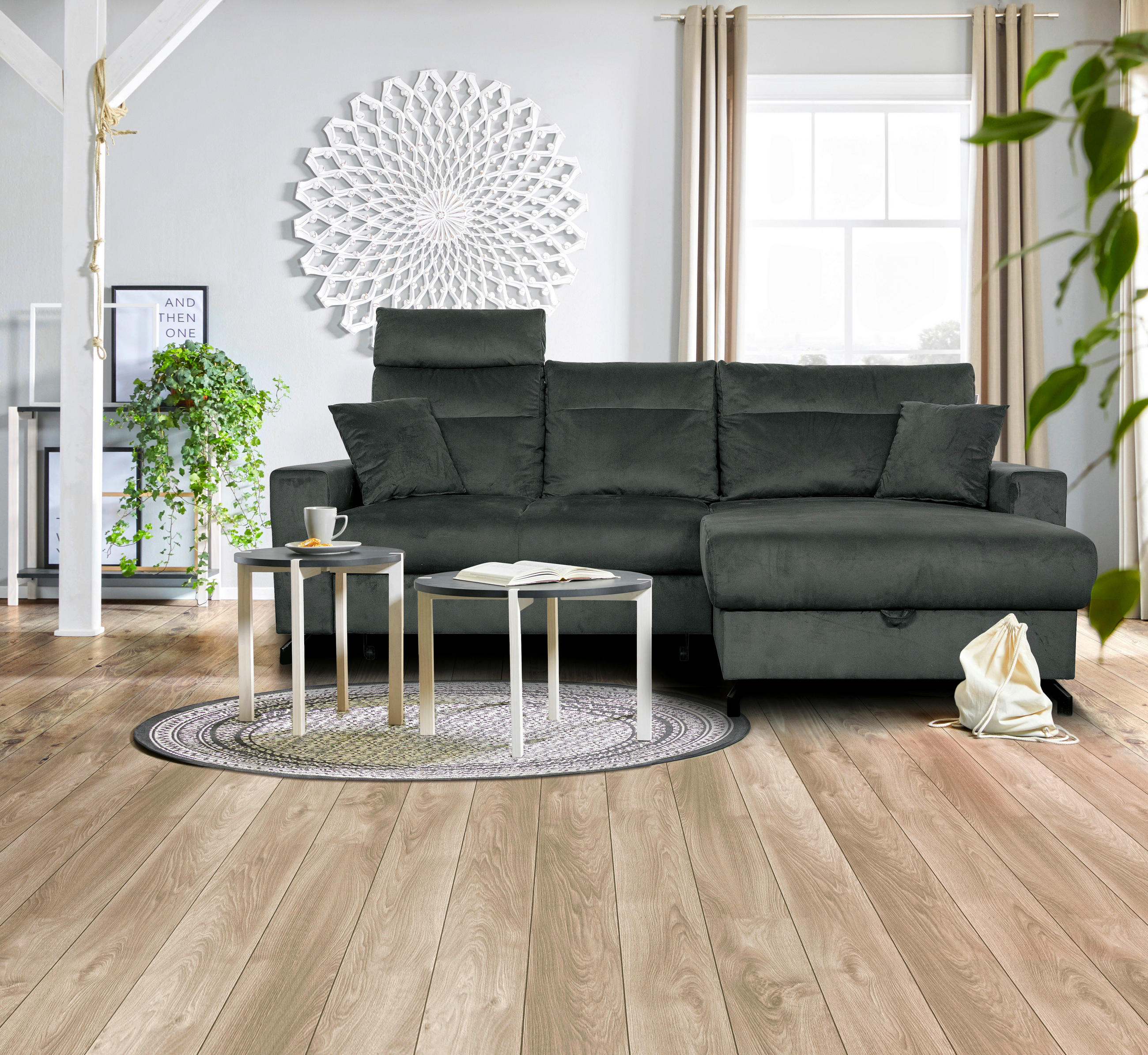 SAROKKANAPÉ textil szürke  - fekete/szürke, Design, műanyag/textil (232/156cm) - Livetastic