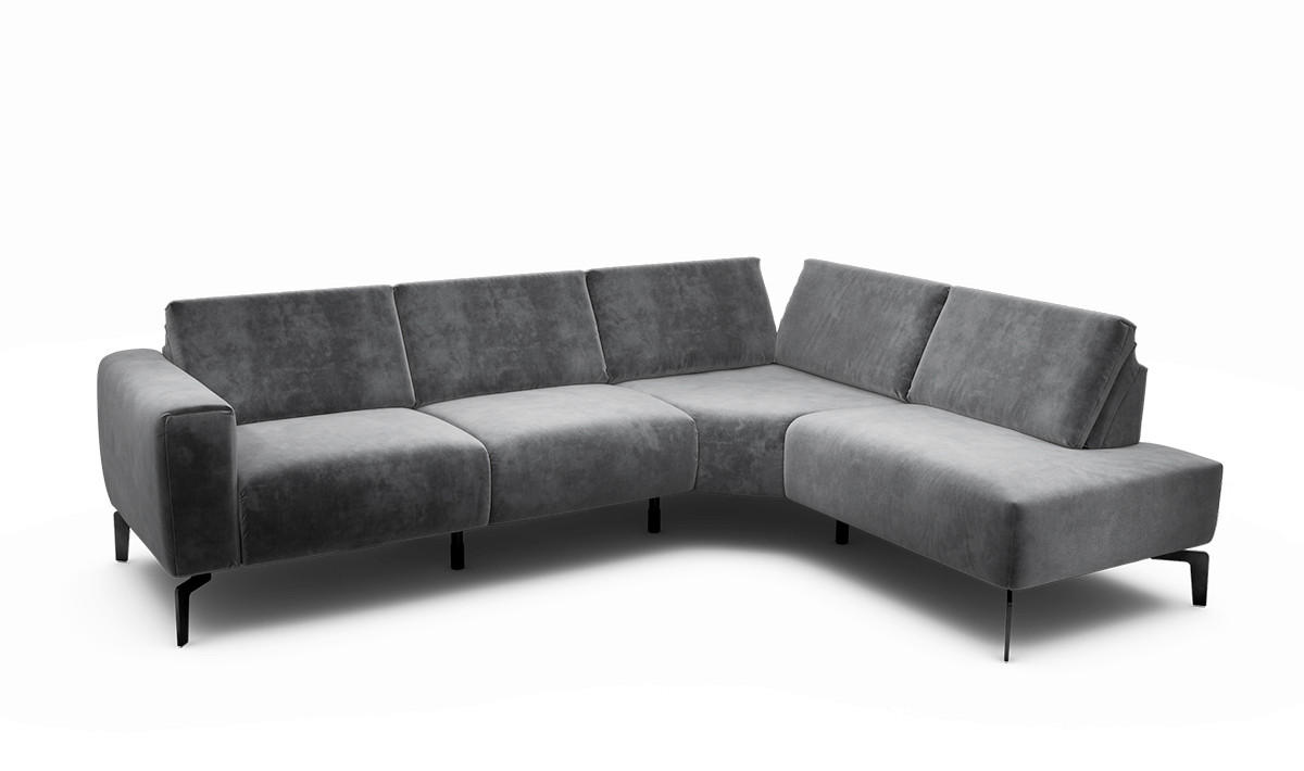 ECKSOFA Cosy Anthrazit Samt  - Anthrazit/Schwarz, Design, Textil/Metall (256/193cm) - SENSOO