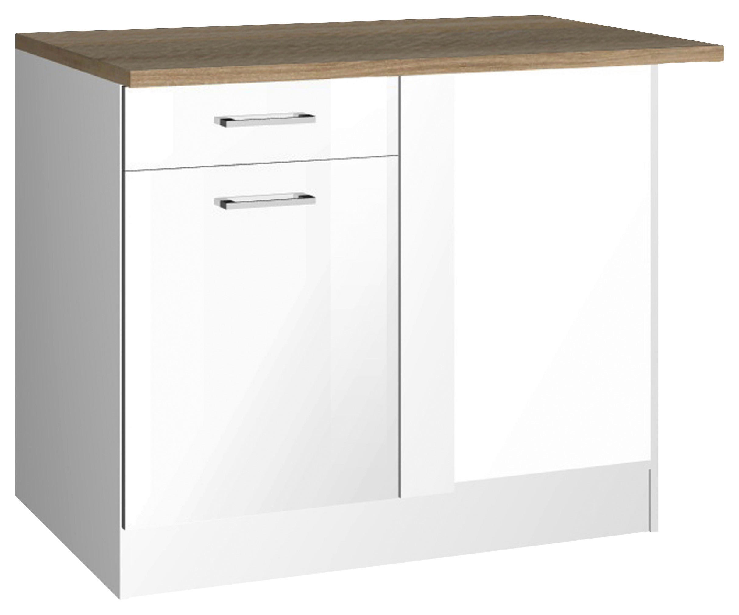 ECKUNTERSCHRANK 110/85/60 cm  - Weiß Hochglanz/Silberfarben, MODERN, Holzwerkstoff/Metall (110/85/60cm) - Held