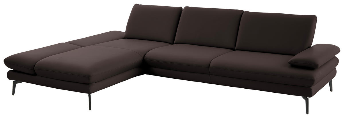 ECKSOFA in Echtleder Dunkelbraun  - Dunkelbraun/Schwarz, Design, Leder/Metall (195/308cm) - Dieter Knoll