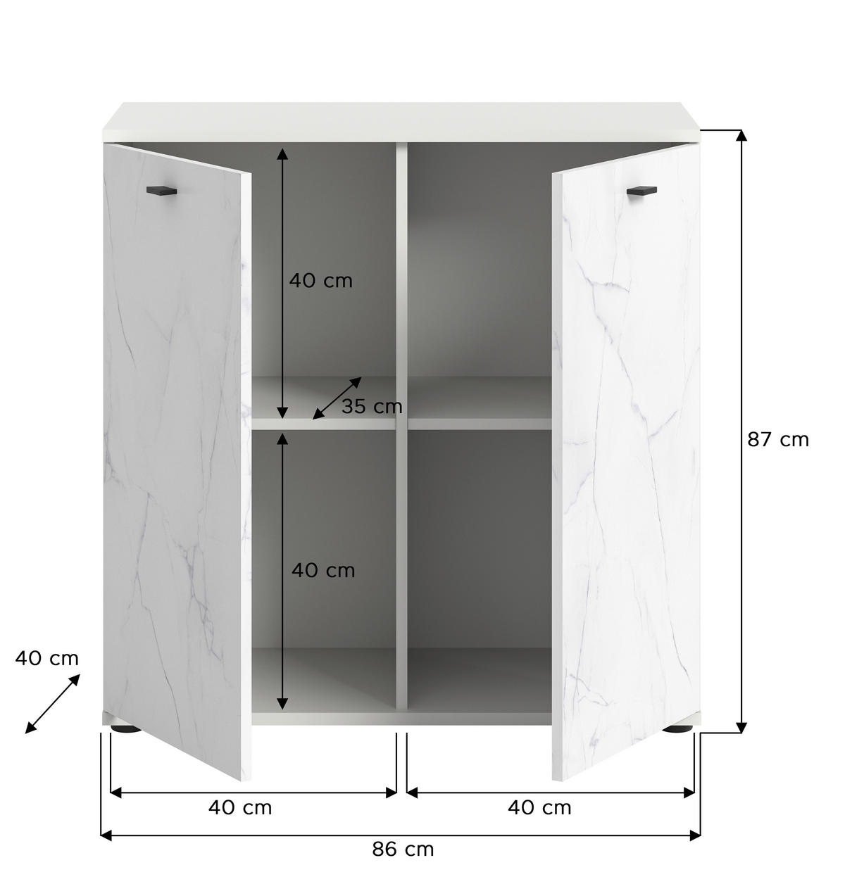 KOMODA, bílá, 86/87/40 cm - bílá/černá, Design, kompozitní dřevo/plast (86/87/40cm) - MID.YOU