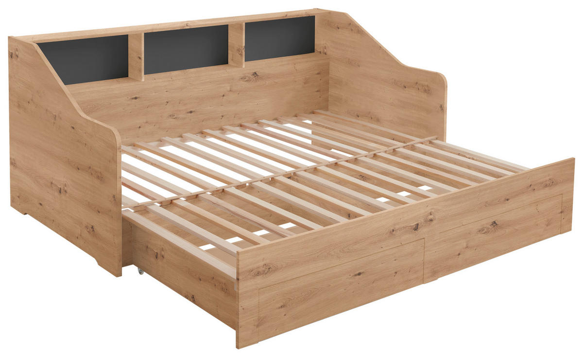 KIHÚZHATÓ ÁGY 90-180/200 cm  sötétszürke, Artisan tölgy  - bükkszínű/Artisan tölgy, Konventionell, faalapú anyag (90-180/200cm) - Carryhome