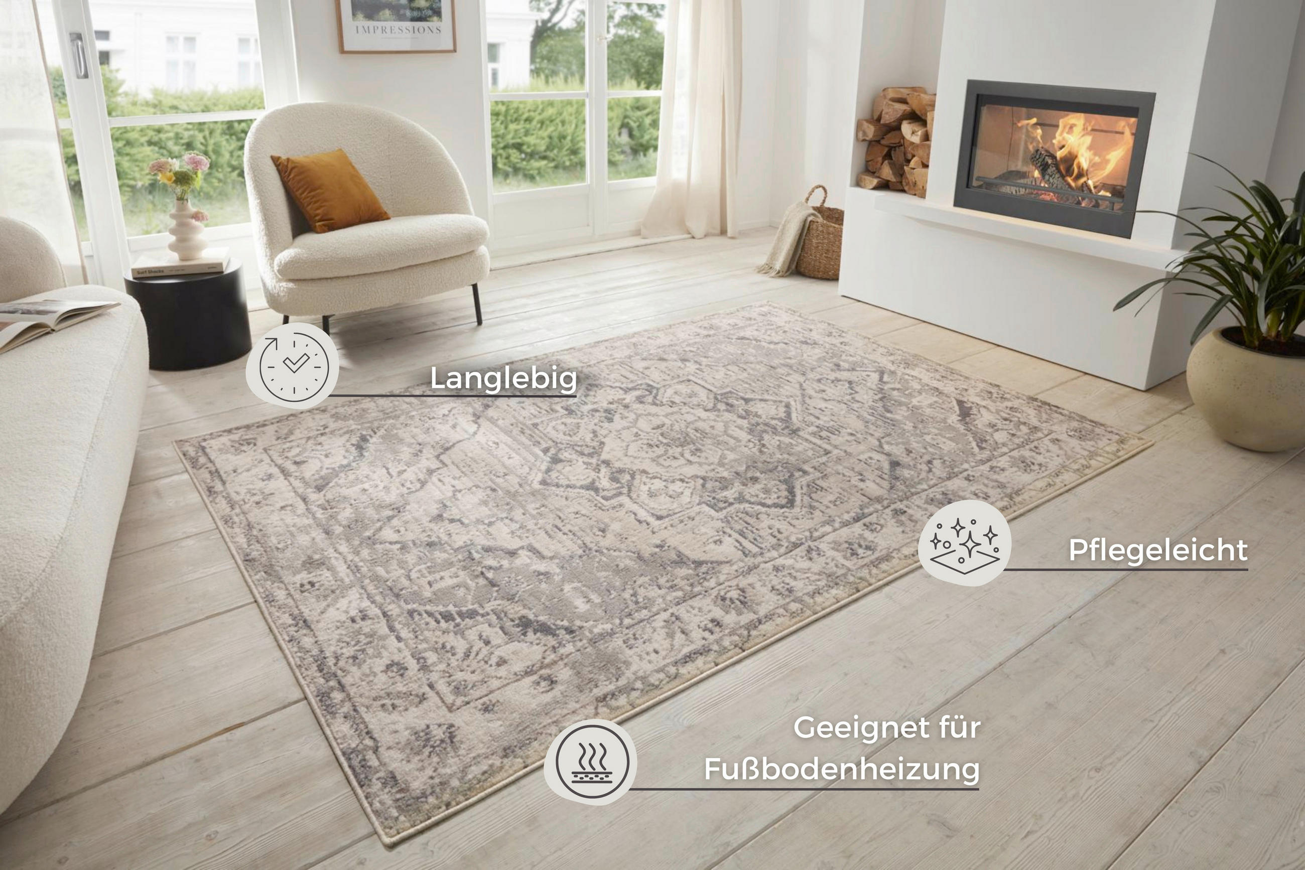 FLACHWEBETEPPICH 120/170 cm Terrain Creme, Grau  - Creme/Grau, Design, Kunststoff/Textil (120/170cm)