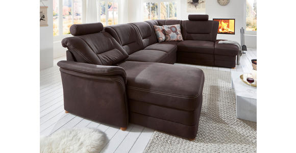WOHNLANDSCHAFT in Mikrofaser Dunkelbraun - Eiche Bianco/Dunkelbraun, KONVENTIONELL, Holz/Textil (162/327/218cm) - Carryhome