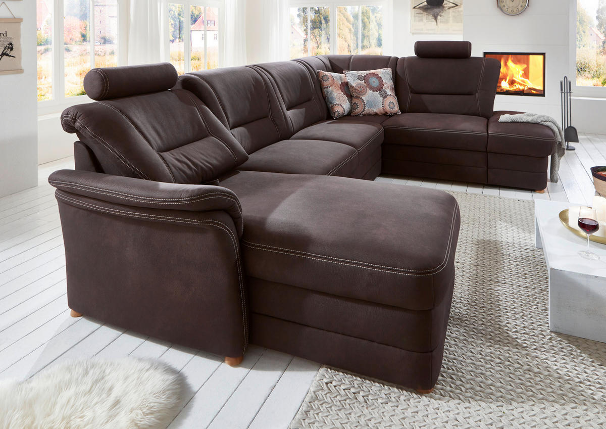 WOHNLANDSCHAFT in Mikrofaser Dunkelbraun  - Eiche Bianco/Dunkelbraun, Konventionell, Holz/Textil (162/327/218cm) - Carryhome