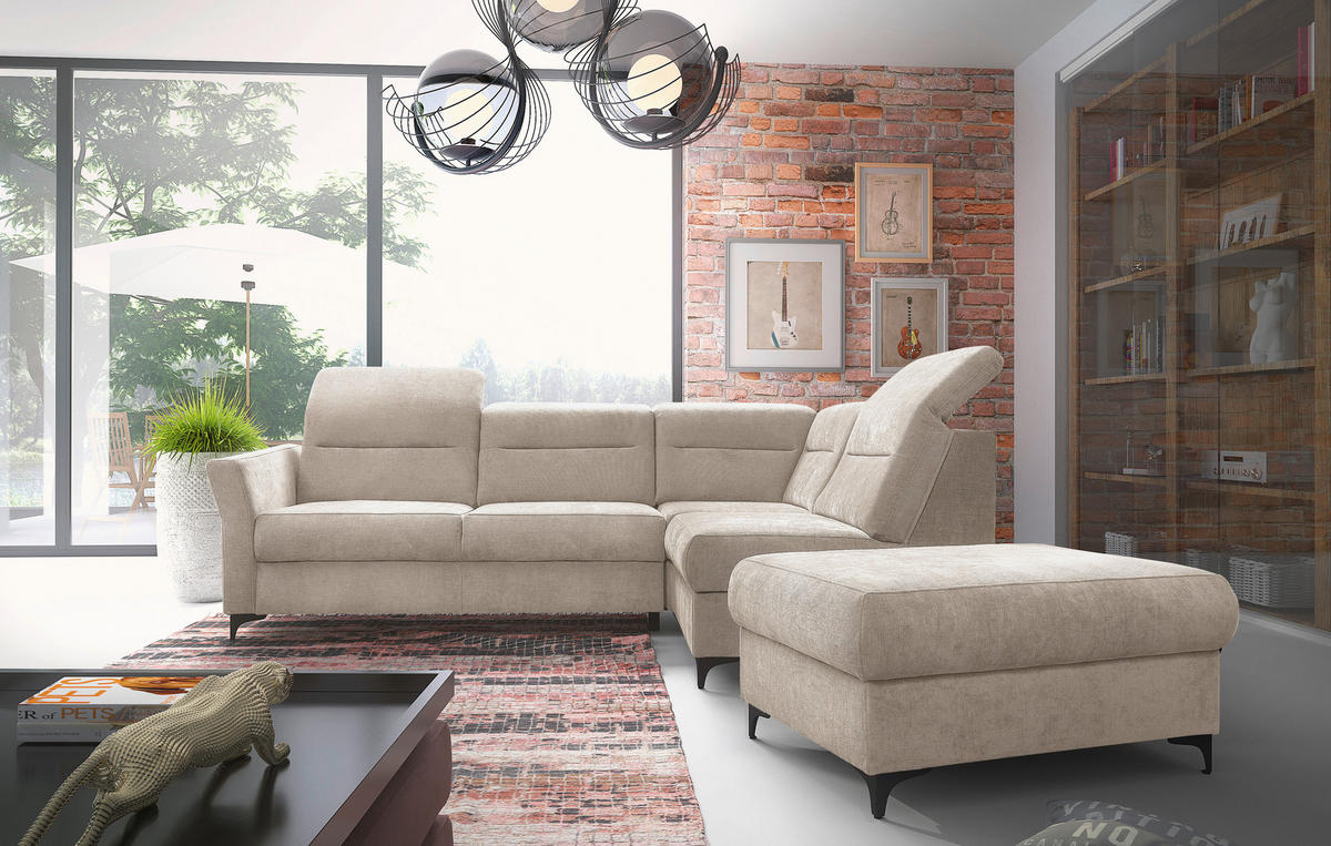 ECKSOFA inkl. Funktionen Beige Webstoff  - Beige/Schwarz, KONVENTIONELL, Textil/Metall (272/177cm) - Stylife