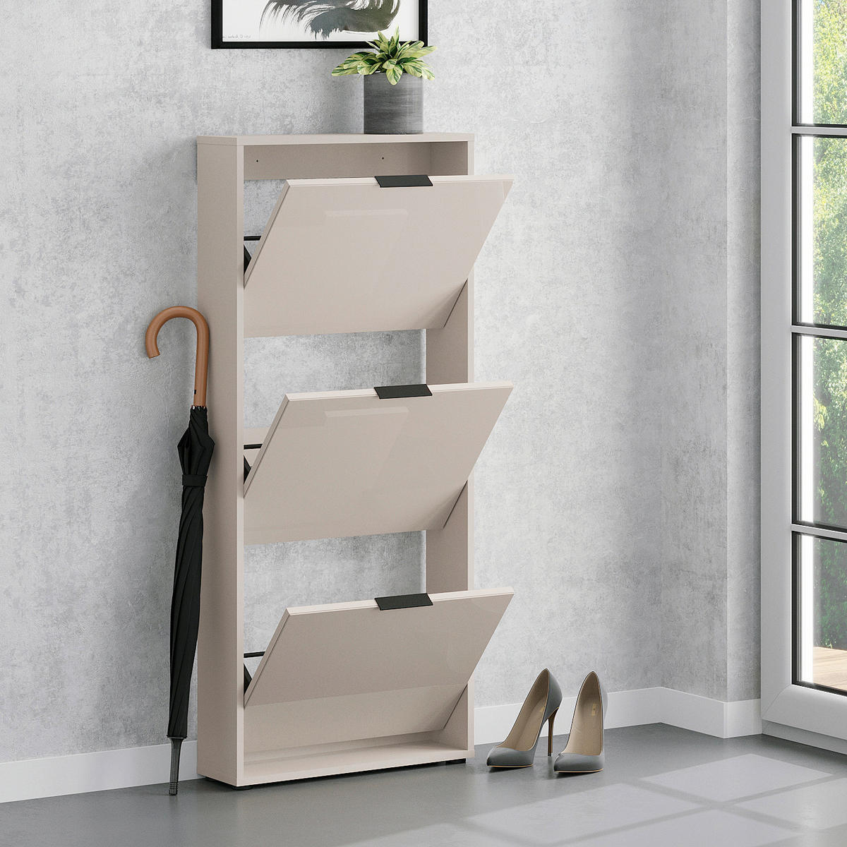 SCHUHKIPPER - Kaschmir/Schwarz, MODERN, Glas/Holzwerkstoff (60/137/17cm) - Boxxx