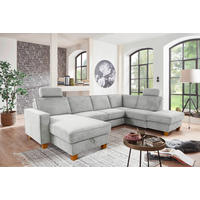 WOHNLANDSCHAFT Silberfarben Flachgewebe  - Eichefarben/Silberfarben, KONVENTIONELL, Holz/Textil (161/309/213cm) - Sit & More