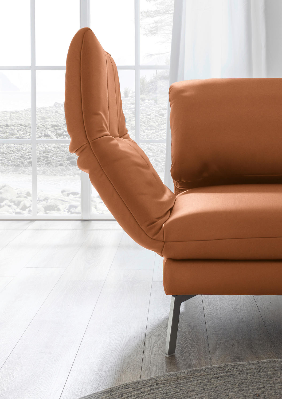 RÉCAMIERE in Echtleder Cognac  - Chromfarben/Cognac, Design, Leder/Metall (209/85-109/95-16cm) - Dieter Knoll