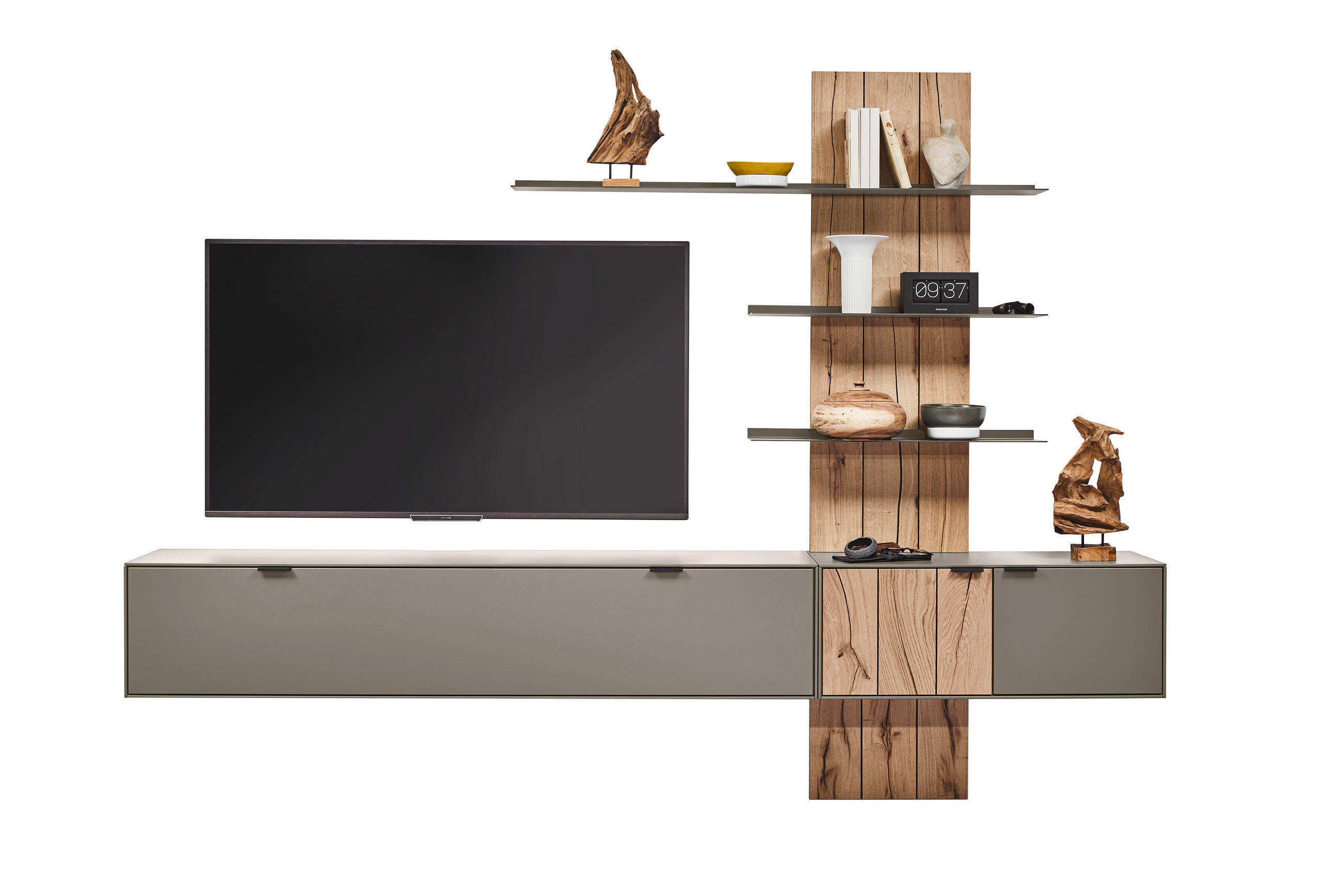 WOHNWAND  in Eichefarben, Hellgrau 273,8/205,5/37,1 cm  - Eichefarben/Hellgrau, Design, Holz/Holzwerkstoff (273,8/205,5/37,1cm) - Dieter Knoll