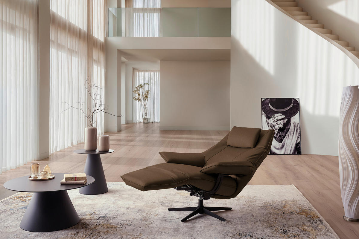 RELAXSESSEL in Leder Khaki  - Khaki/Schwarz, Design, Leder/Metall (92/79/82cm) - Dieter Knoll