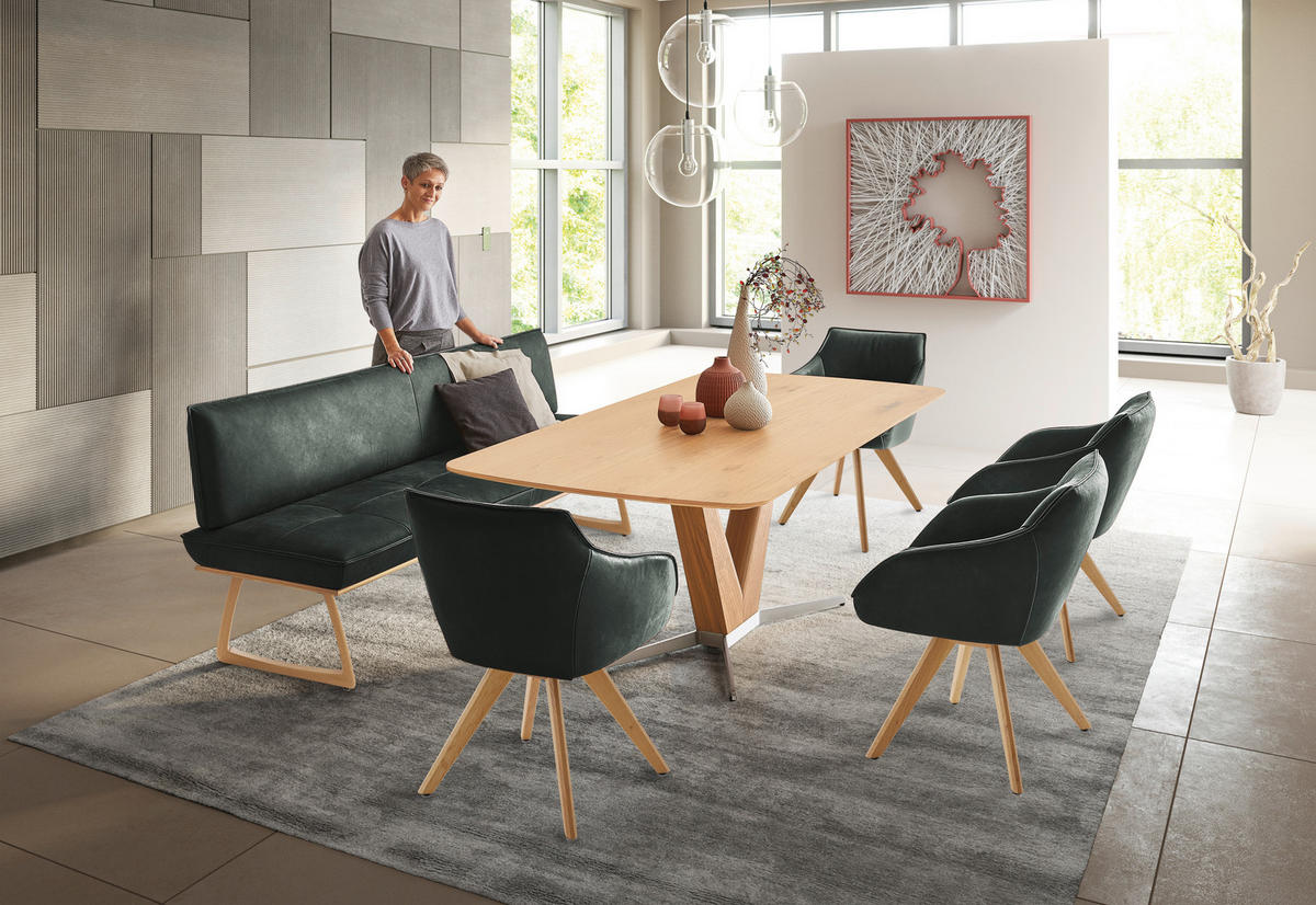 SITZBANK in Holz, Leder Dunkelgrün, Wildeiche  - Wildeiche/Dunkelgrün, Design, Leder/Holz (214/88/66cm) - Koinor