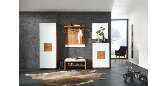 GARDEROBENBANK Echtleder Asteiche massiv Weiß, Eichefarben - Eichefarben/Weiß, MODERN, Leder/Holz (88/44/42cm) - Linea Natura