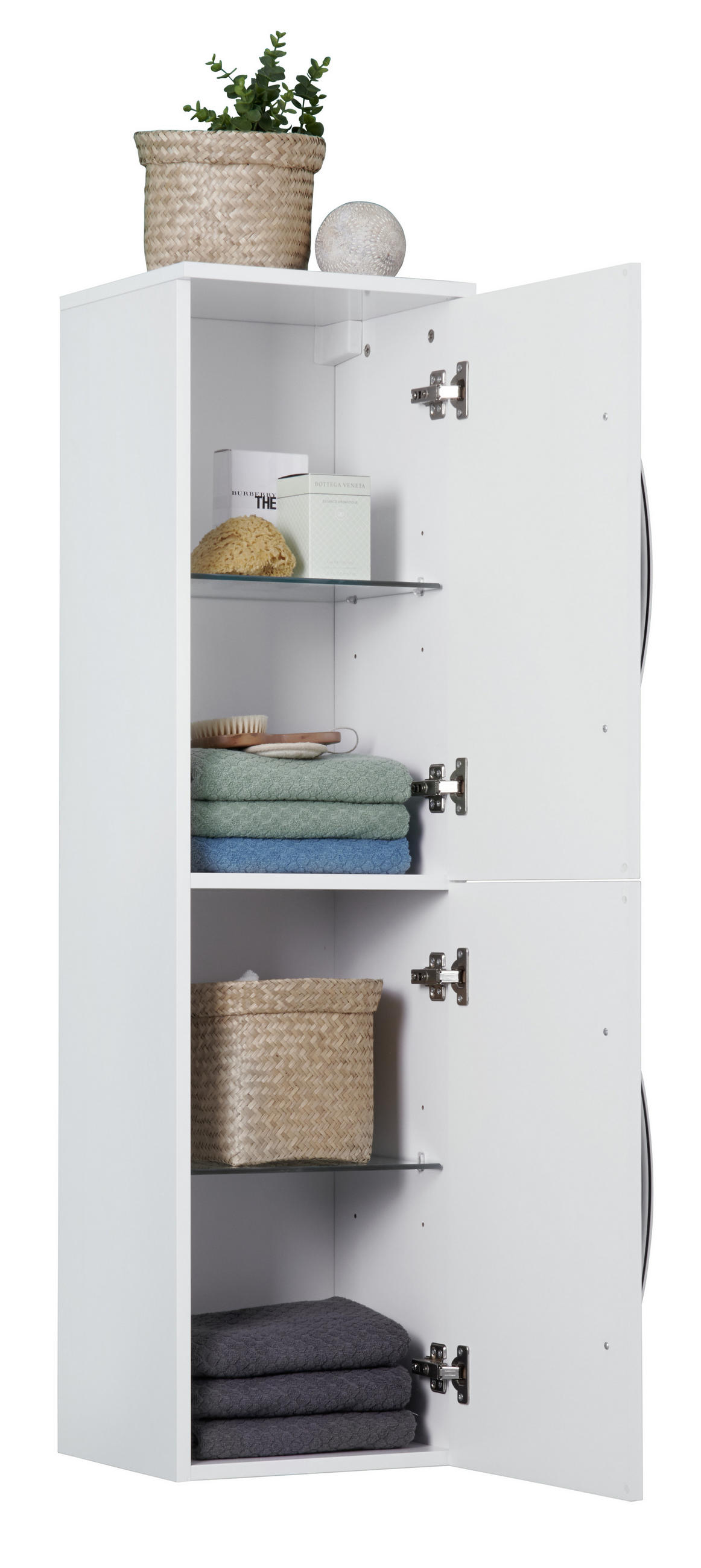 SREDNJI ORMAR - boja hroma/bela, Moderno, staklo/metal (35/128/32cm) - Ti'me