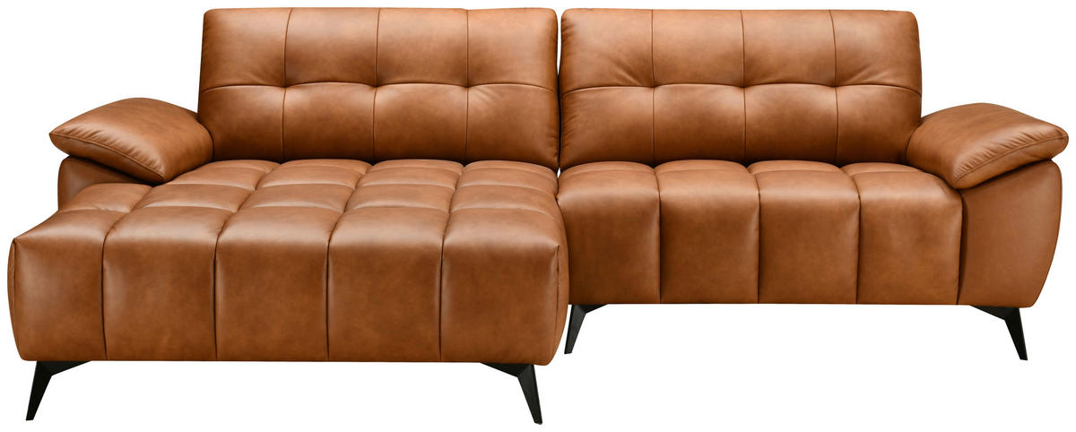 ECKSOFA Cognac Echtleder Lederlook  - Cognac/Schwarz, Design, Leder/Textil (266/86/120cm) - MID.YOU