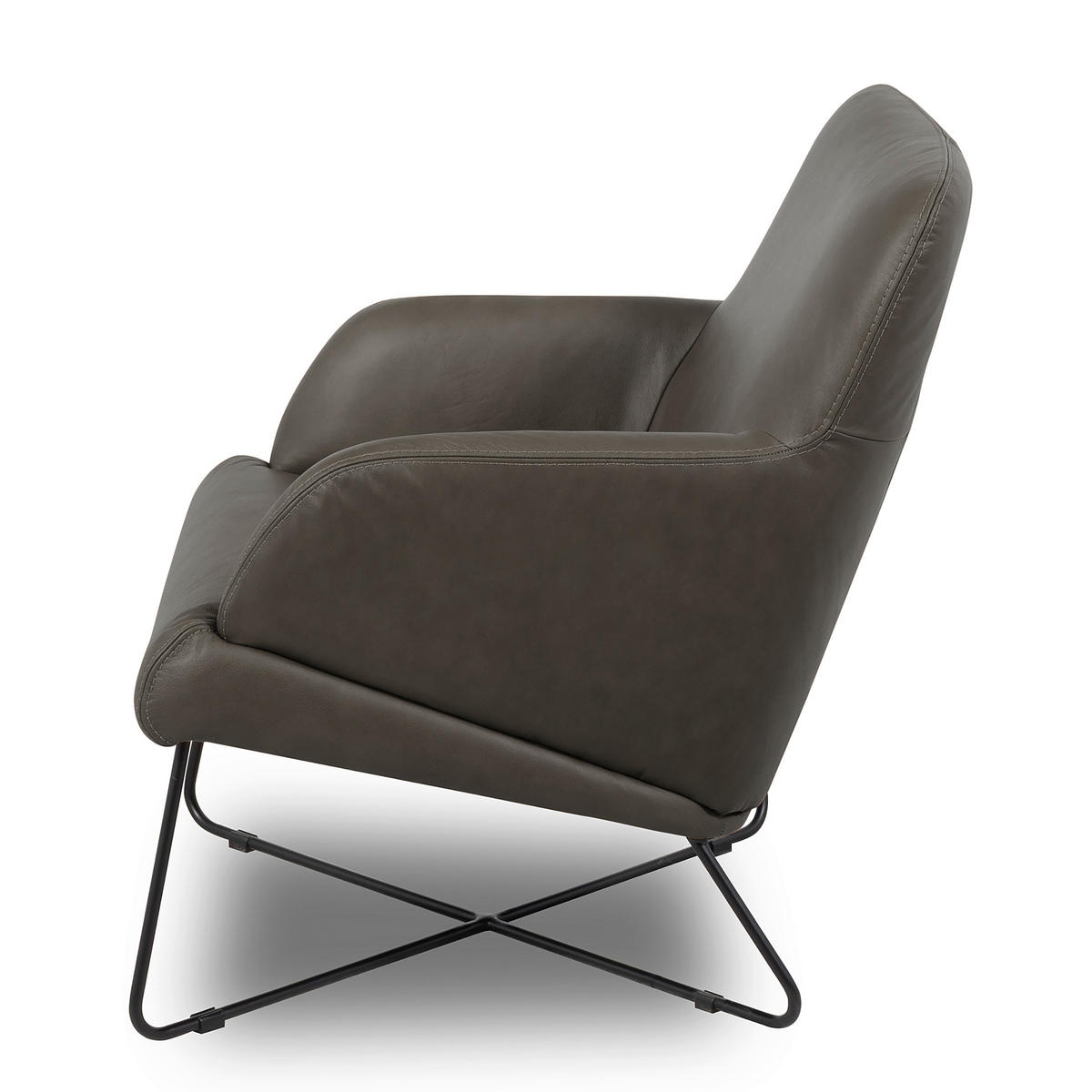 SESSEL in Echtleder Anthrazit  - Anthrazit/Schwarz, Design, Leder/Metall (67/87/74cm) - Livetastic