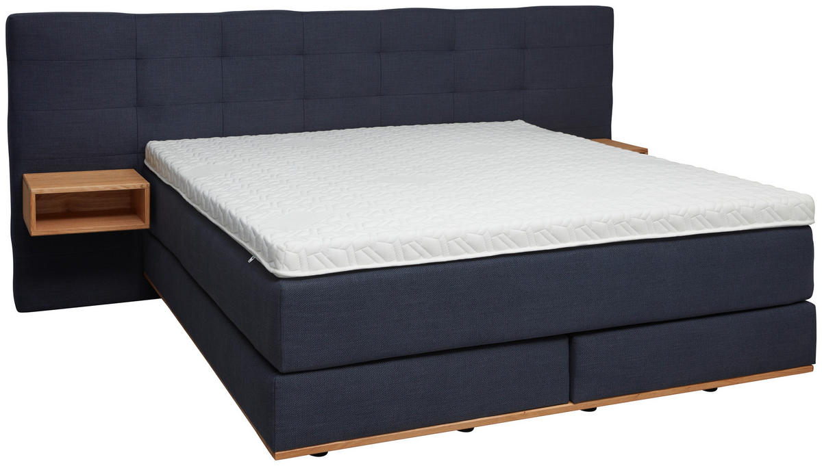 BOXSPRINGBETT 180/200 cm  in Dunkelblau  - Eichefarben/Dunkelblau, Konventionell, Holz/Textil (180/200cm) - Dieter Knoll