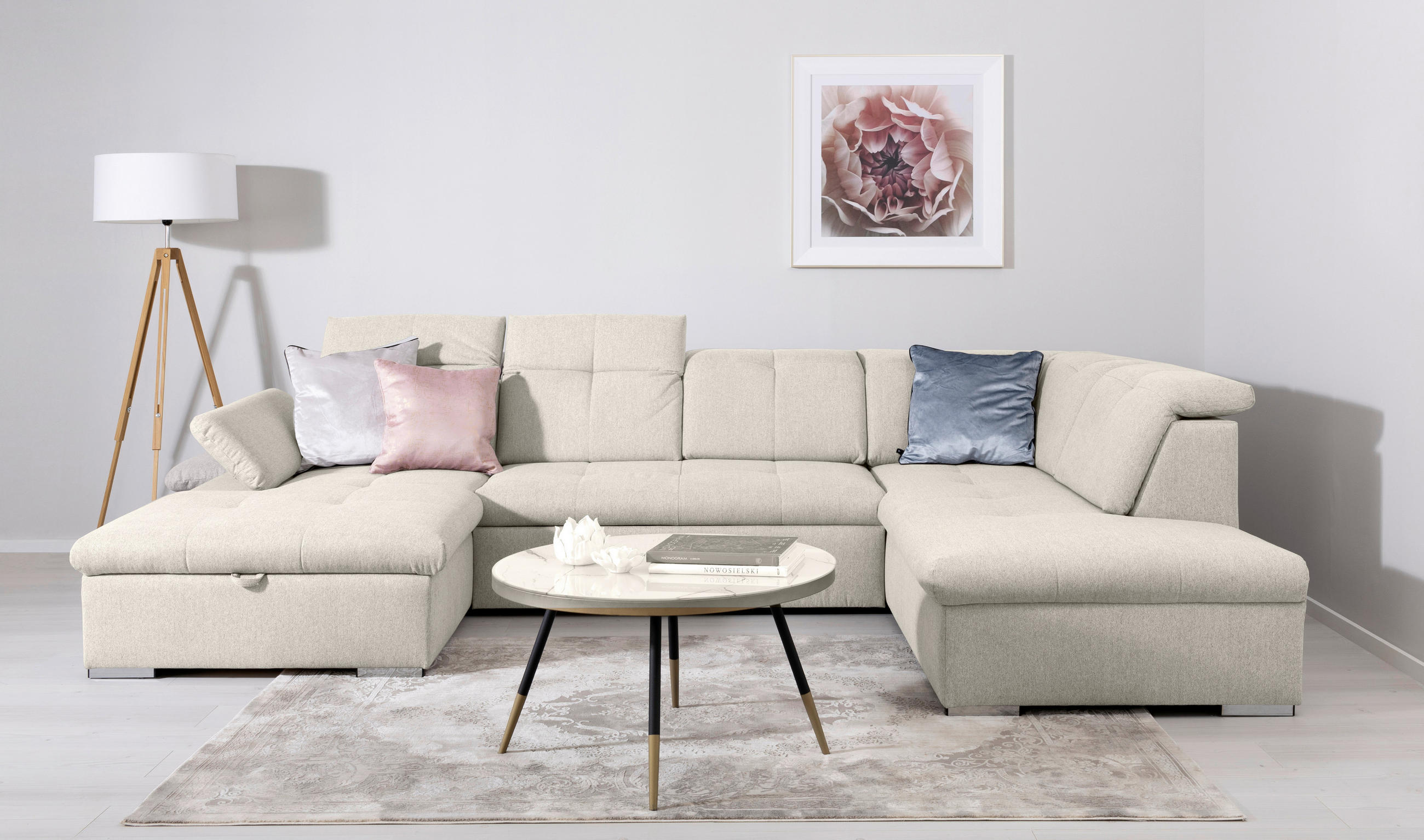 Canapea Modulara, textil, crem