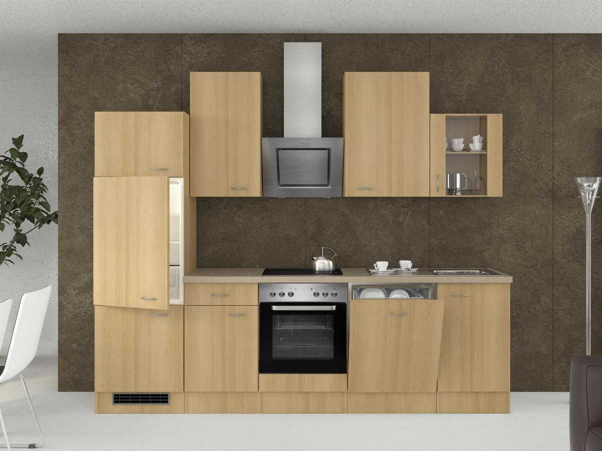 KÜCHENBLOCK 280 cm   in Buchefarben  - Edelstahlfarben/Beige, MODERN, Glas/Holzwerkstoff (280cm) - FlexWell