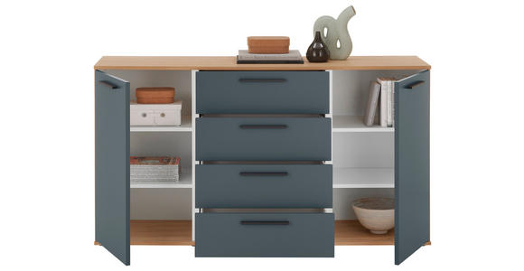 SIDEBOARD Tizio 151/82,5/46 cm 4 Schublade(n)  - Blau/Eichefarben, Design, Holzwerkstoff/Metall (151/82,5/46cm) - Dieter Knoll