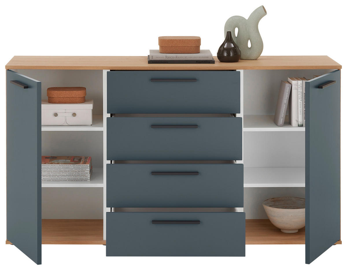 SIDEBOARD Tizio  in 151/82,5/46 cm  - Blau/Eichefarben, Design, Holzwerkstoff/Metall (151/82,5/46cm) - Dieter Knoll