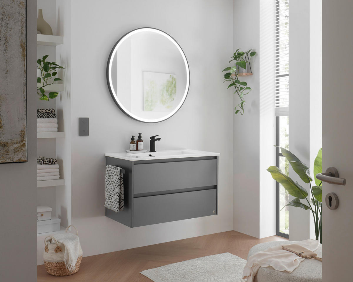 BADEZIMMER 3-teilig  in 92 cm  - Weiß/Grau, Design, Holzwerkstoff/Stein (92cm) - Musterring