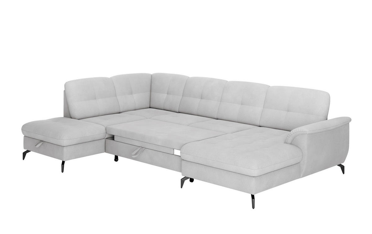 WOHNLANDSCHAFT in Flachgewebe Silberfarben  - Silberfarben/Schwarz, Modern, Textil/Metall (212/319/164cm) - Sit & More
