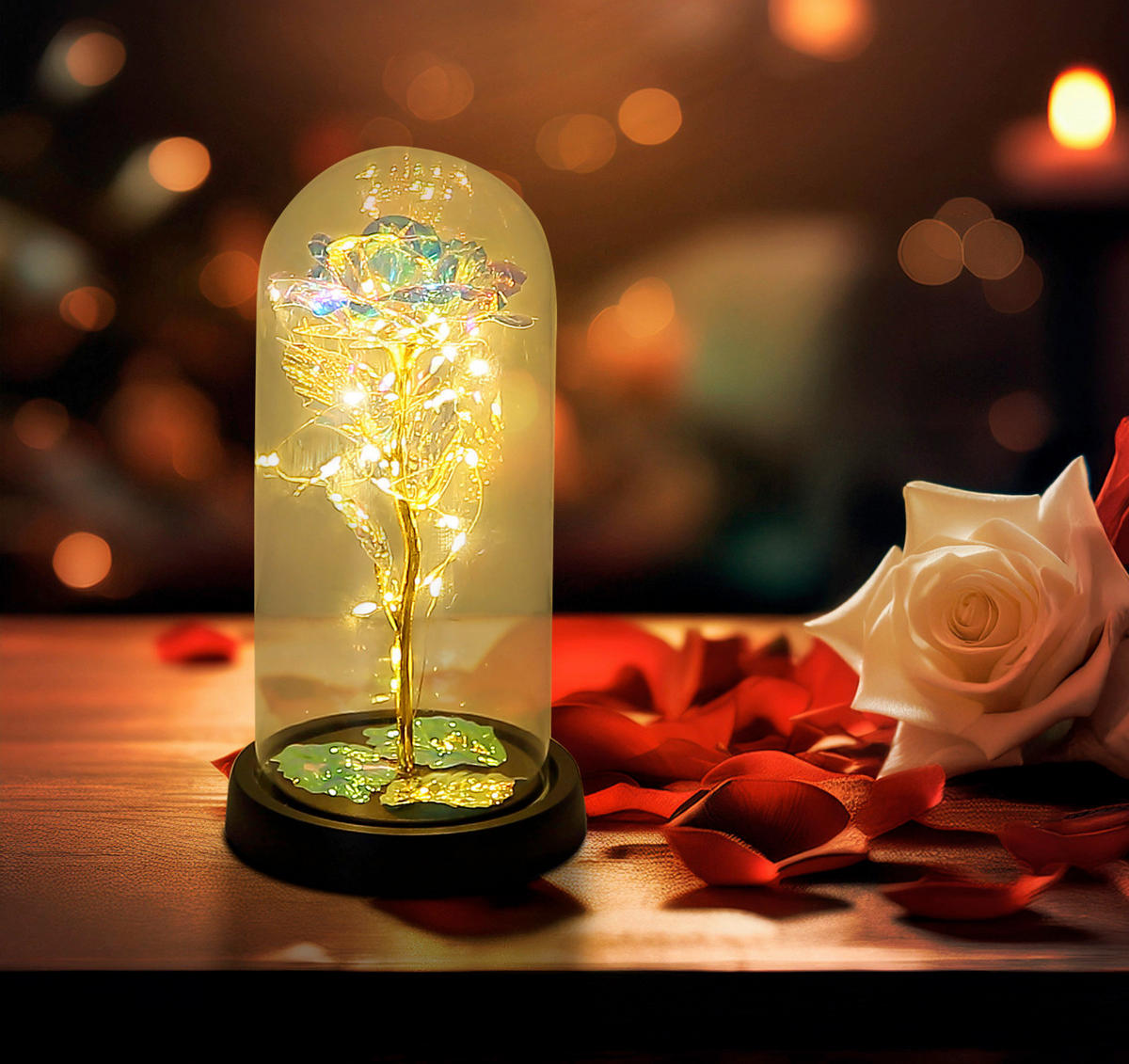 LED DÍSZLÁMPA - fekete/aranyszínű, Basics, műanyag/üveg (11/21cm)