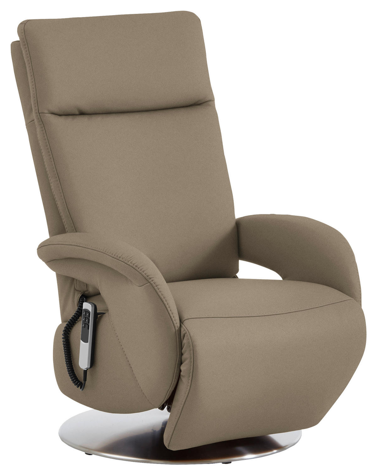 RELAXSESSEL in Leder Greige  - Edelstahlfarben/Greige, Design, Leder/Metall (70/108/80cm) - Cantus