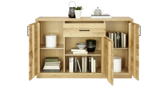 KOMMODE Wildeiche furniert, massiv Eichefarben - Eichefarben/Schwarz, KONVENTIONELL, Holz/Holzwerkstoff (140/88/40cm) - Linea Natura