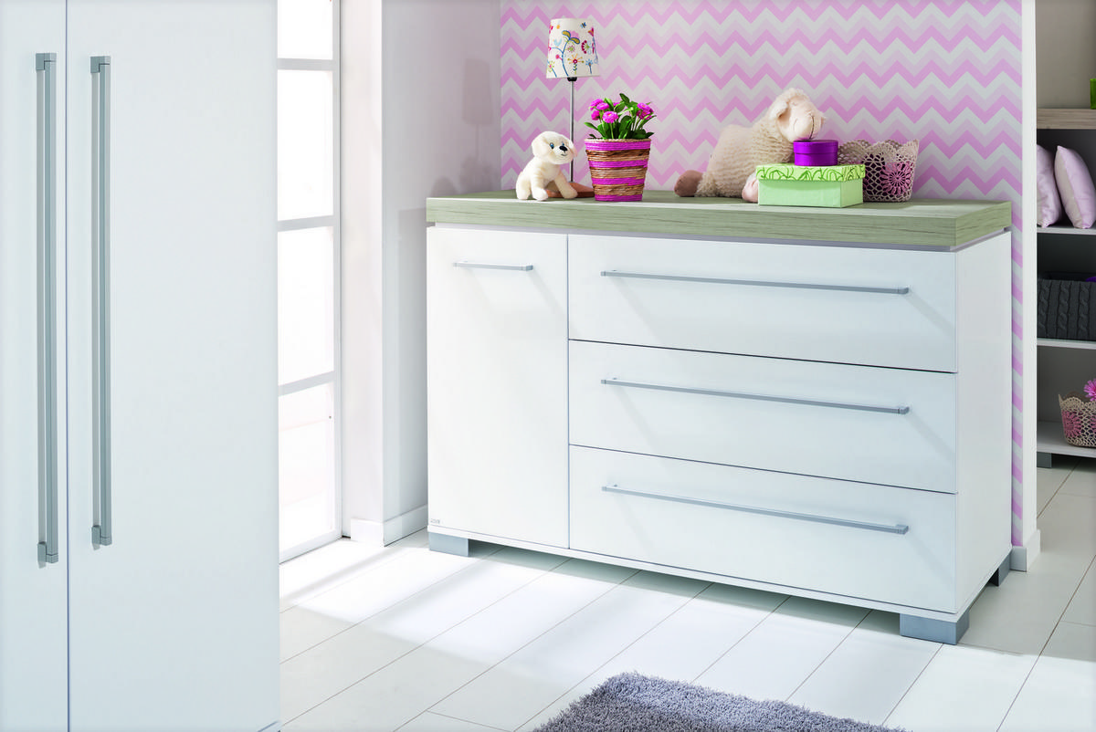 WICKELKOMMODE Kira Weiß, Eichefarben  - Eichefarben/Silberfarben, KONVENTIONELL, Holzwerkstoff/Metall (135,3/90,3/55,6cm) - Paidi