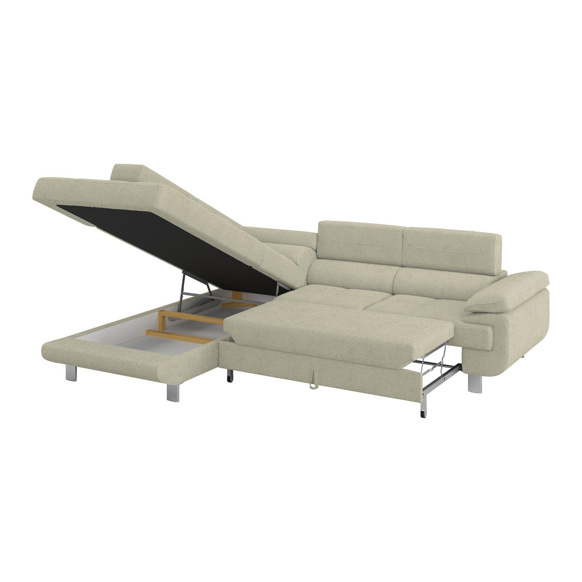 ECKSOFA Sandfarben Drell  - Sandfarben, MODERN, Textil/Metall (230/270cm) - MID.YOU