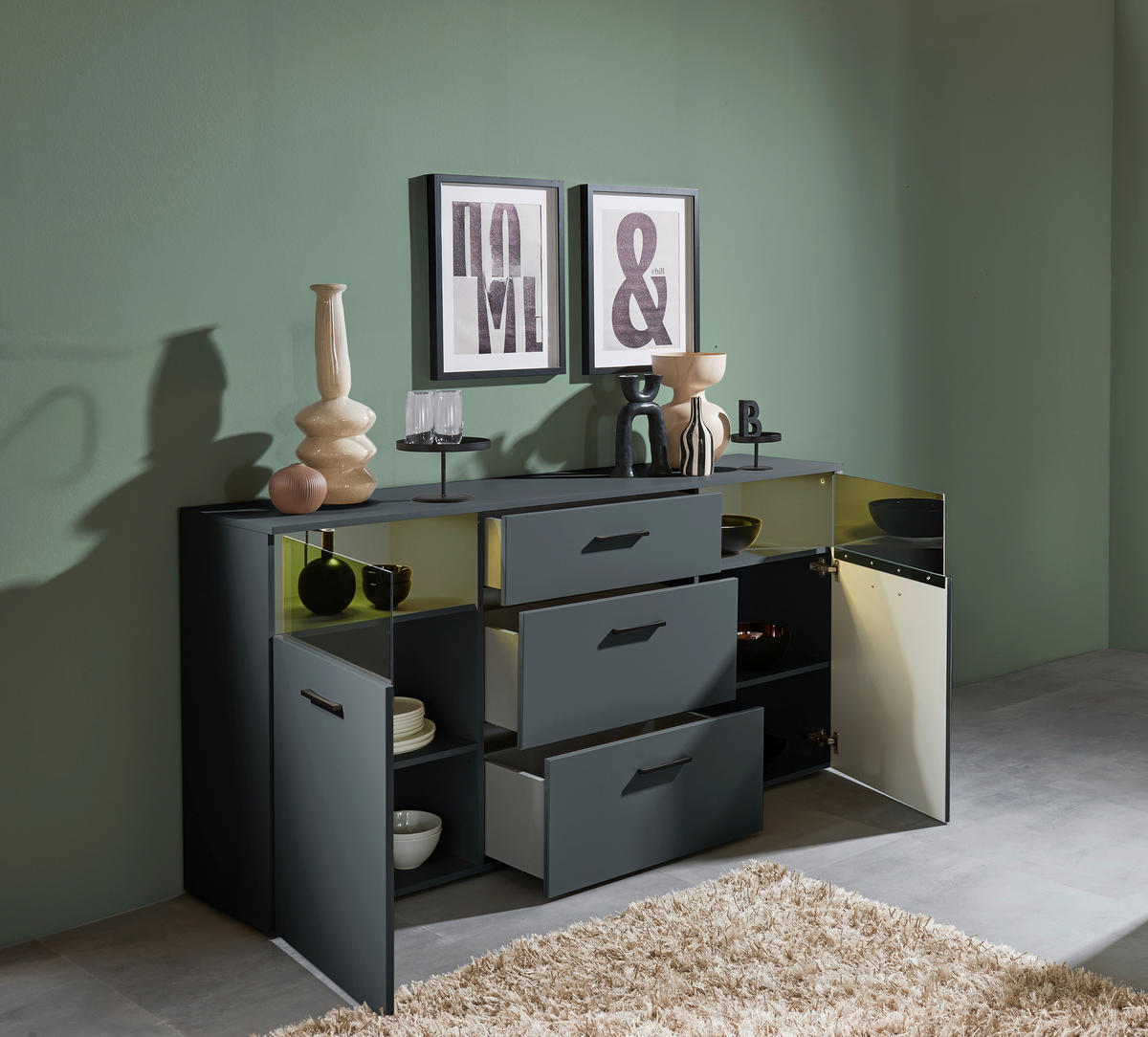 SIDEBOARD 180/86/38 cm  in Anthrazit  - Anthrazit/Schwarz, Design, Glas/Holzwerkstoff (180/86/38cm) - MID.YOU