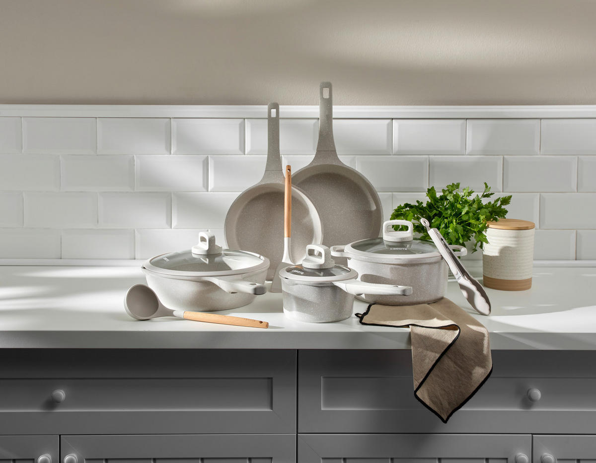 SET LONACA ZA KUHANJE  aluminij, čelik  8-dijelni   - bež/prozirno, Basics, staklo/drvo - Homeware Profession.