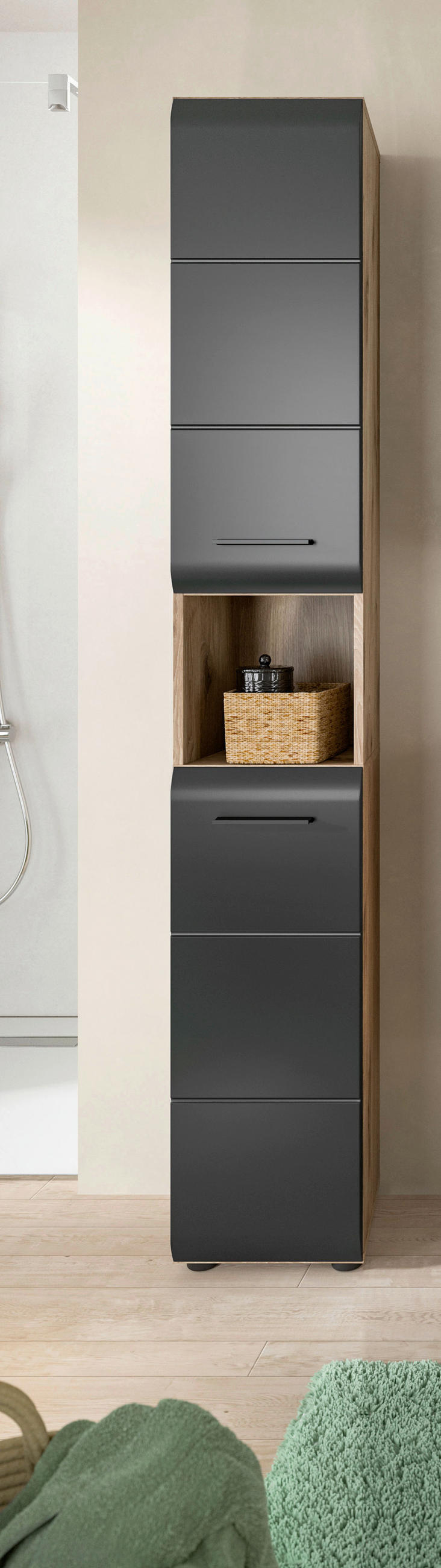 HÖGSKÅP  - mörk ek/svart, Basics, trämaterial/plast (30/185/30cm) - MID.YOU