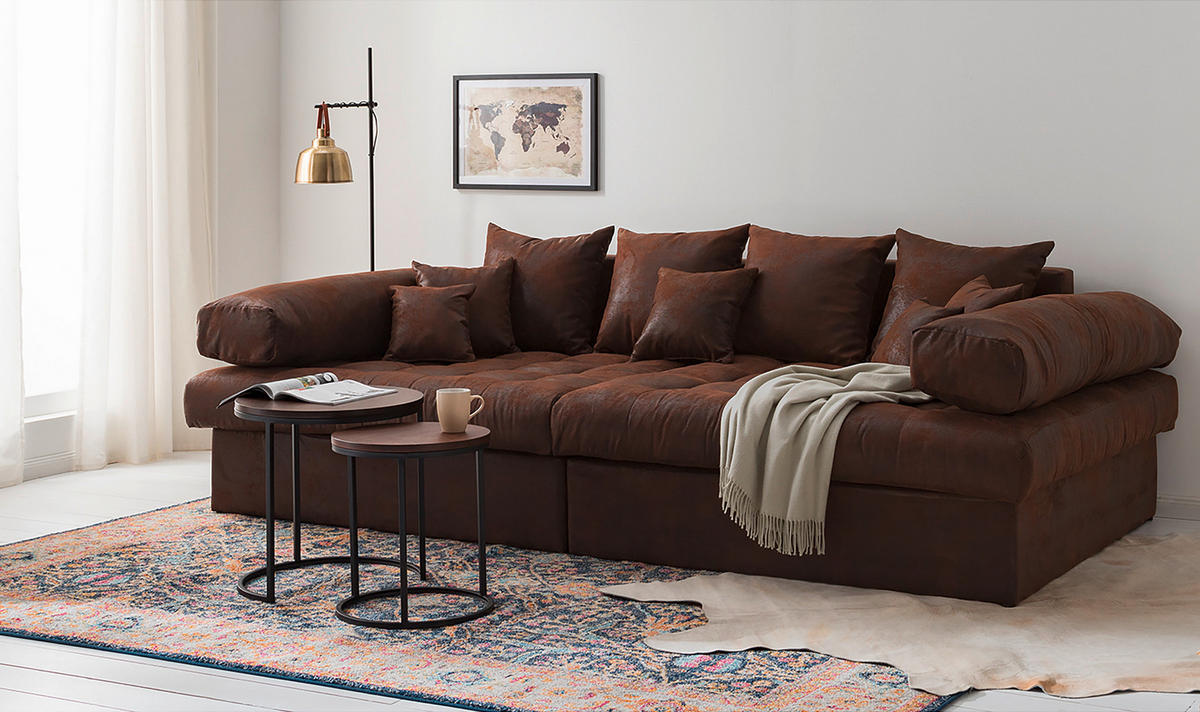 BIGSOFA Naomi Lederlook (vegan) Dunkelbraun  - Dunkelbraun/Schwarz, Design, Kunststoff/Textil (284/94/148cm) - Livetastic