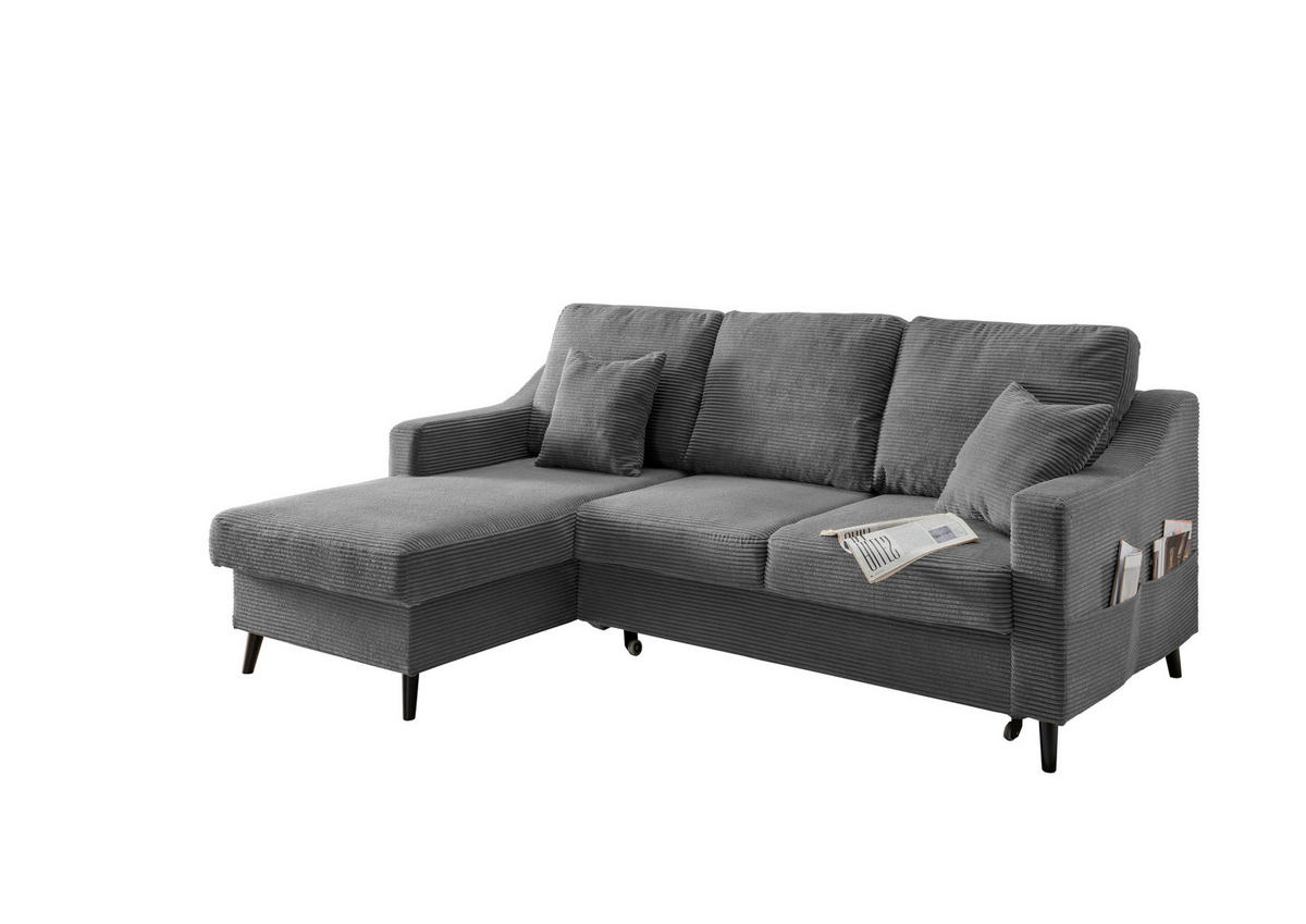 ECKSOFA Grau Cord  - Schwarz/Grau, Design, Holz/Textil (150/228cm) - P & B