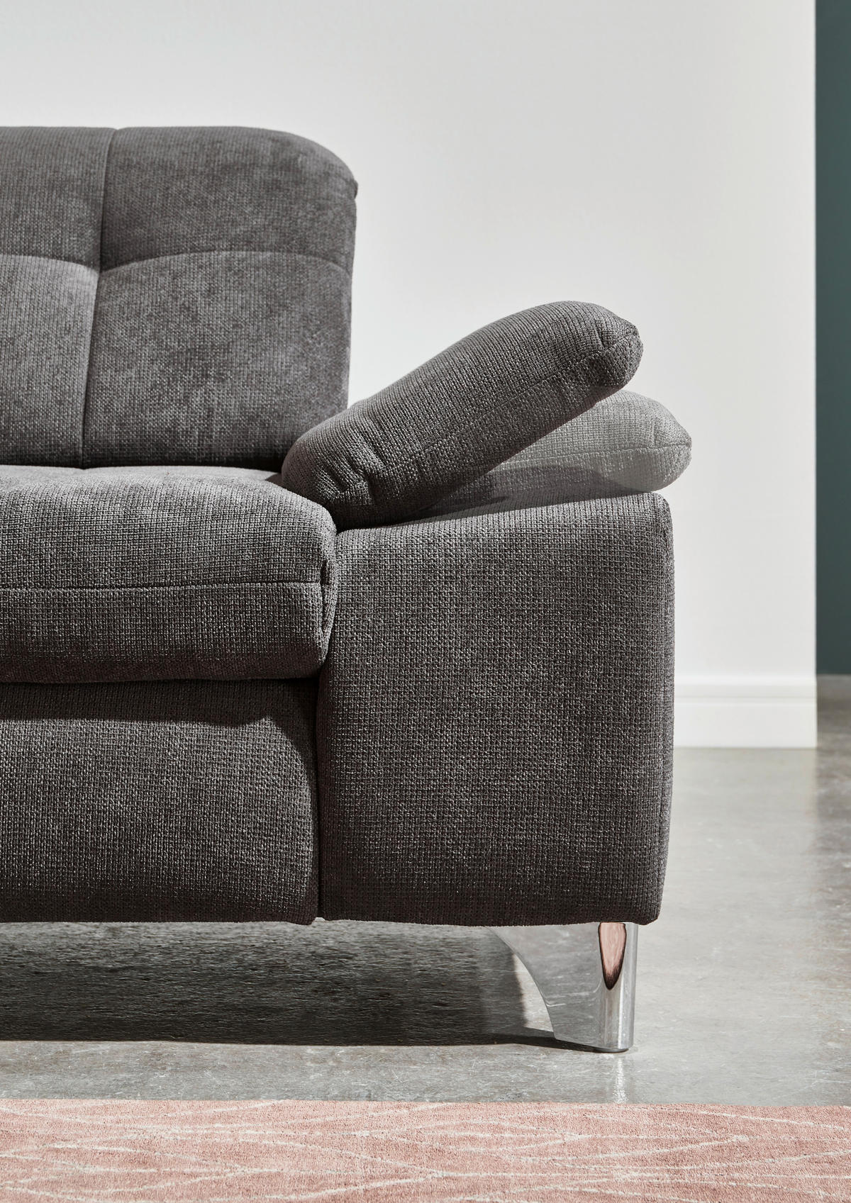 ECKSOFA in Chenille Grau  - Chromfarben/Grau, Design, Textil/Metall (260/310cm) - Beldomo Speed