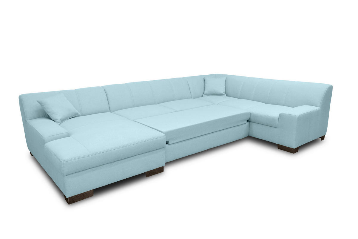 WOHNLANDSCHAFT Pastellblau Webstoff  - Wengefarben/Pastellblau, Design, Holz/Textil (153/328/212cm) - MID.YOU