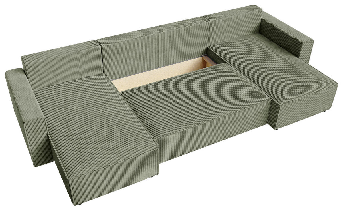 WOHNLANDSCHAFT Salbeigrün Cord  - Salbeigrün/Schwarz, KONVENTIONELL, Kunststoff/Textil (140/305/140cm) - Carryhome