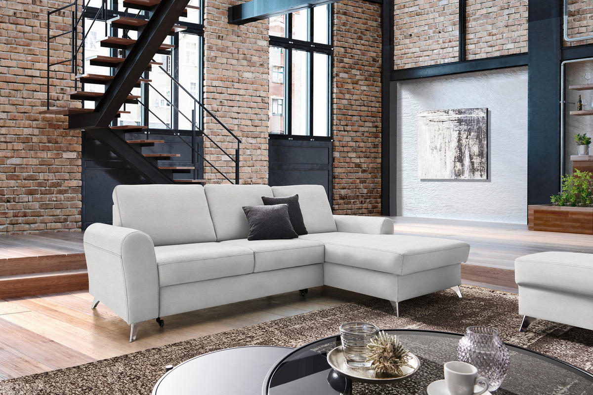 ECKSOFA in Flachgewebe Creme  - Silberfarben/Creme, Design, Textil/Metall (244/167cm) - Cantus